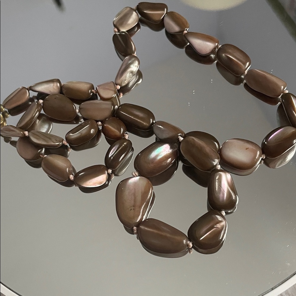 Vintage Brown and Gray moonstone Beaded Necklace hand knotted